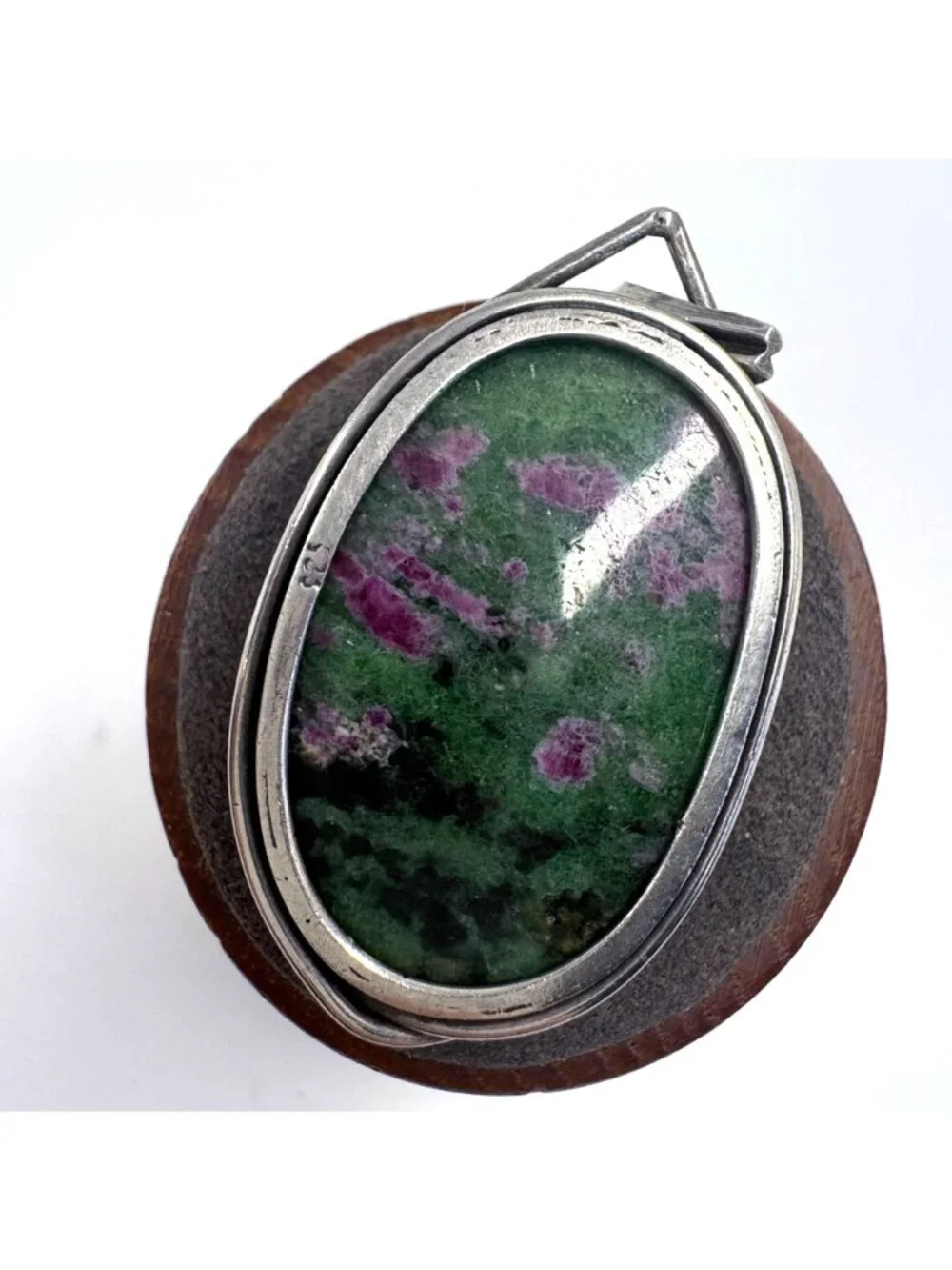 Reversible Ruby Zoisite Bezel Set Pendant Sterling Silver 925 Size 2